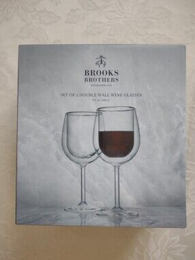 New 🆕 Brooks Brothers Double Wall Stemmed Large Clear Glass Wine